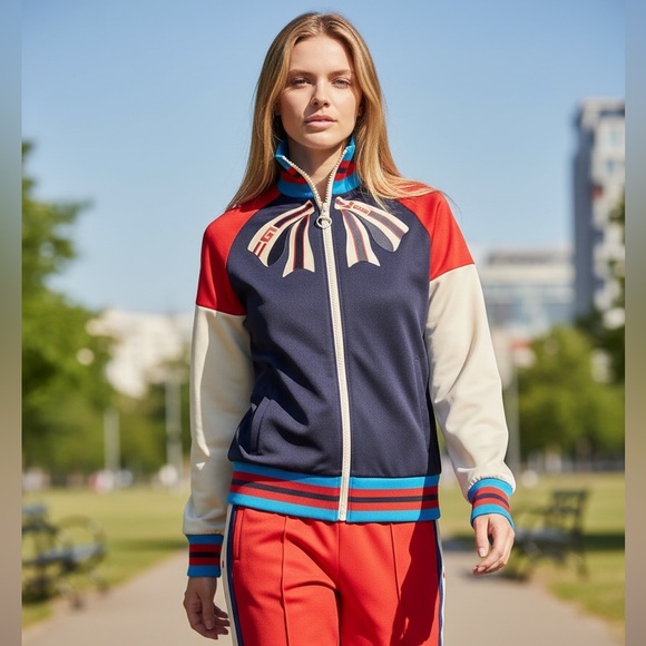 Gucci Blue & Navy Contrast Ribbed Collar Jacket - Picture 6 of 9